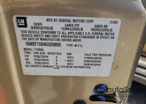 2005 Chevrolet Trailblazer Ls z USA, uszkodzony, nr VIN 1GNDT13S452259895